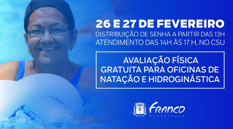 Prefeitura disponibiliza avaliação física gratuita para oficinas de natação e hidroginástica Prefeitura disponibiliza avaliação física gratuita para oficinas de natação e hidroginástica